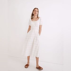 Madewell Lighthouse Sophia White Midi Dress in Seersucker Check NWT